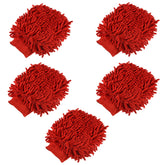 Kuber Industries Gloves | Microfiber Cleaning Gloves | Chenille Mitts for Kitchen | 50 GSM Hand Duster for Kitchen | Hand Gloves for Car | Duster for Glass | Pack of 5 | Red